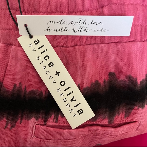 Alice + Olivia by Stacey Bendet Pink Black Tye Dye Cropped Crochet Hoodie NWT L - Picture 7 of 7